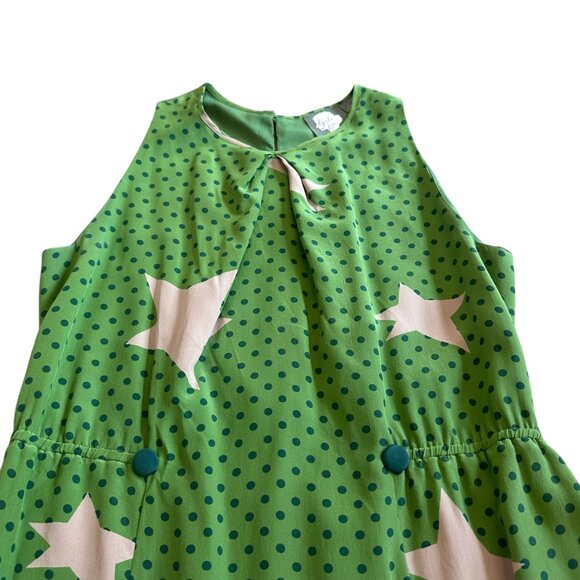 Girls From Savoy Anthropologie Green Star Print Silk Dress A-Line Size 4 Women's - Picture 4 of 12